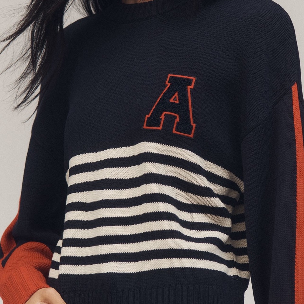 Anthropologie Maeve Varsity Striped Sweater Navy Red Preppy